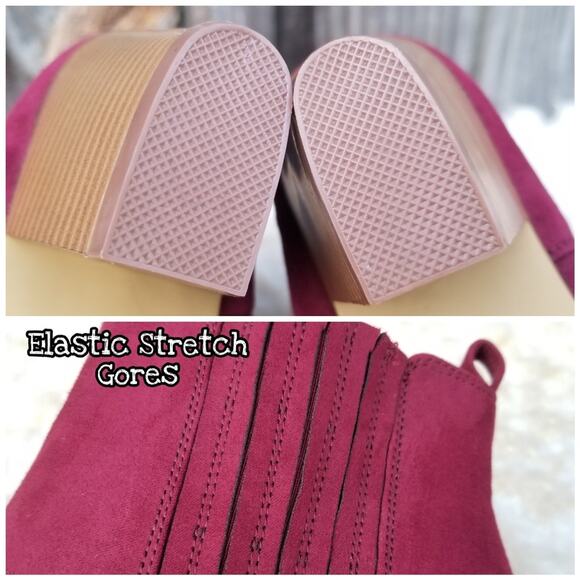 Red Heeled Bootie JustFab Misha Size 8.5 Burgundy Wine Ankle Boot EUC - Picture 9 of 13